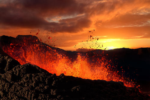 Lava coming down the side of a volcano